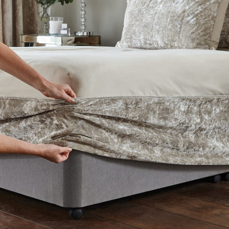 Catherine Lansfield Crushed Velvet Lined Eyelet Curtains - Natural - Crushed Velvet Divan Wrap Band Natural