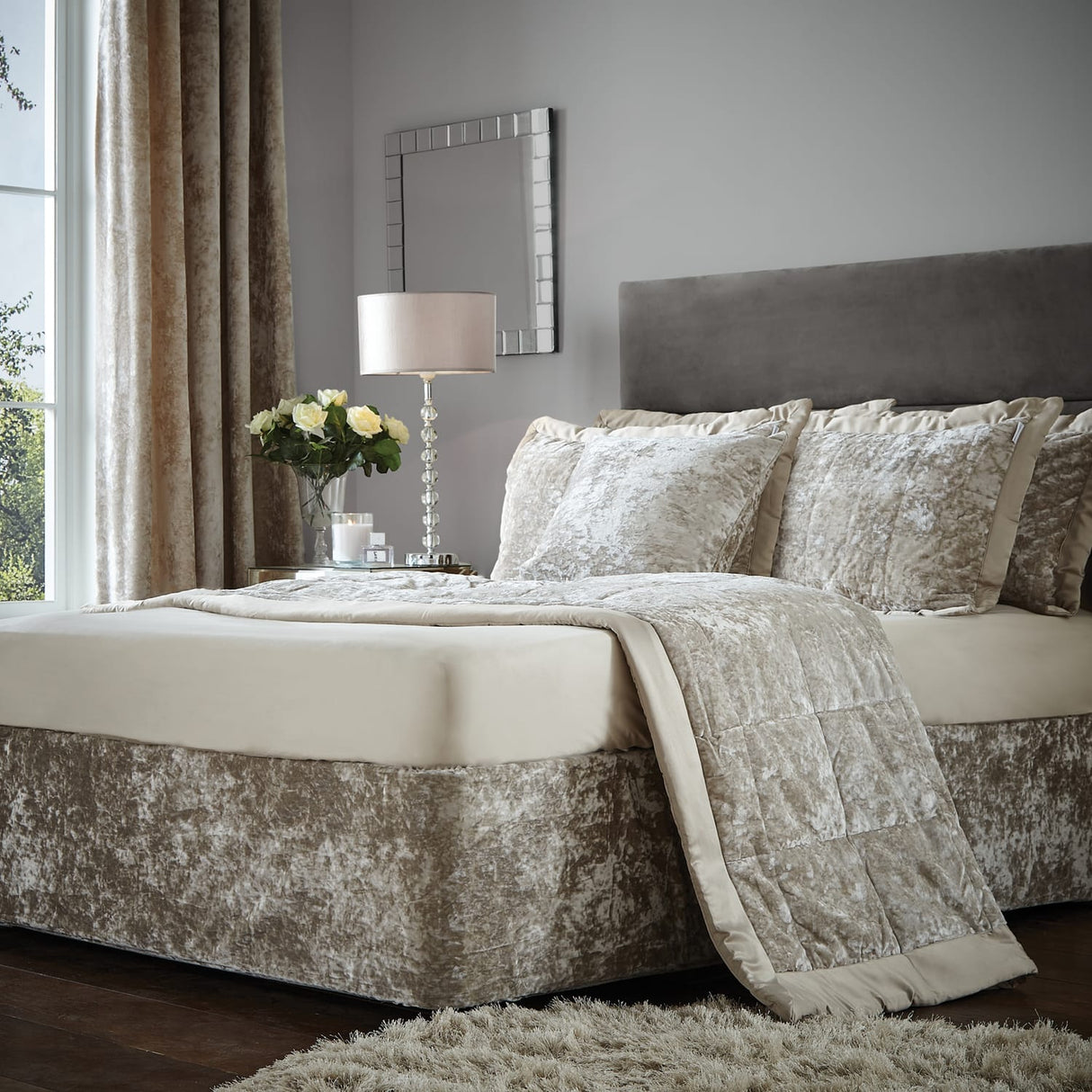 Catherine Lansfield Filled Cushion 55cm x 55cm - Natural - Crushed Velvet Divan Wrap Band Natural