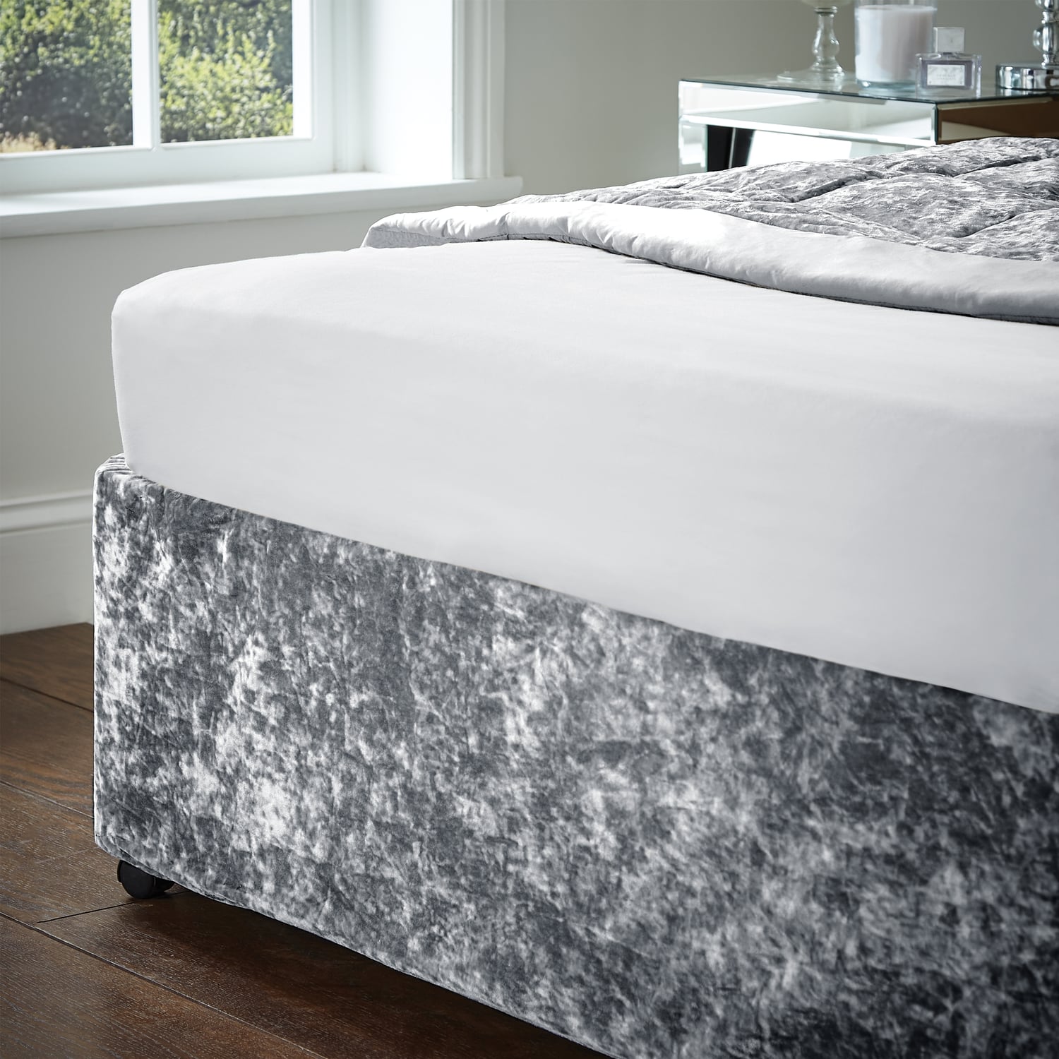 Catherine Lansfield Filled Cushion 55cm x 55cm - Silver - Crushed Velvet Divan Wrap Band Silver