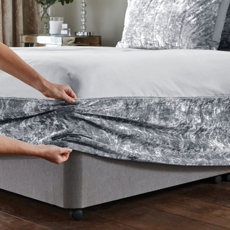 Catherine Lansfield Crushed Velvet Lined Eyelet Curtains - Silver - Crushed Velvet Divan Wrap Band Silver