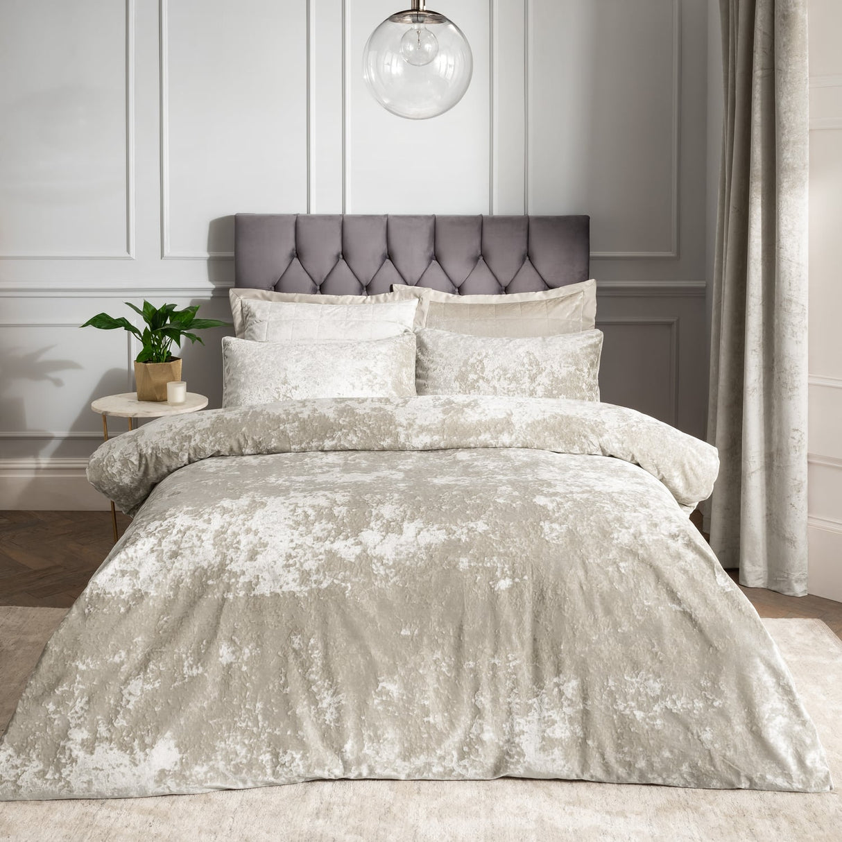 Catherine Lansfield Crushed Velvet Duvet Cover Set - Crushed Velvet Duvet Set Natural