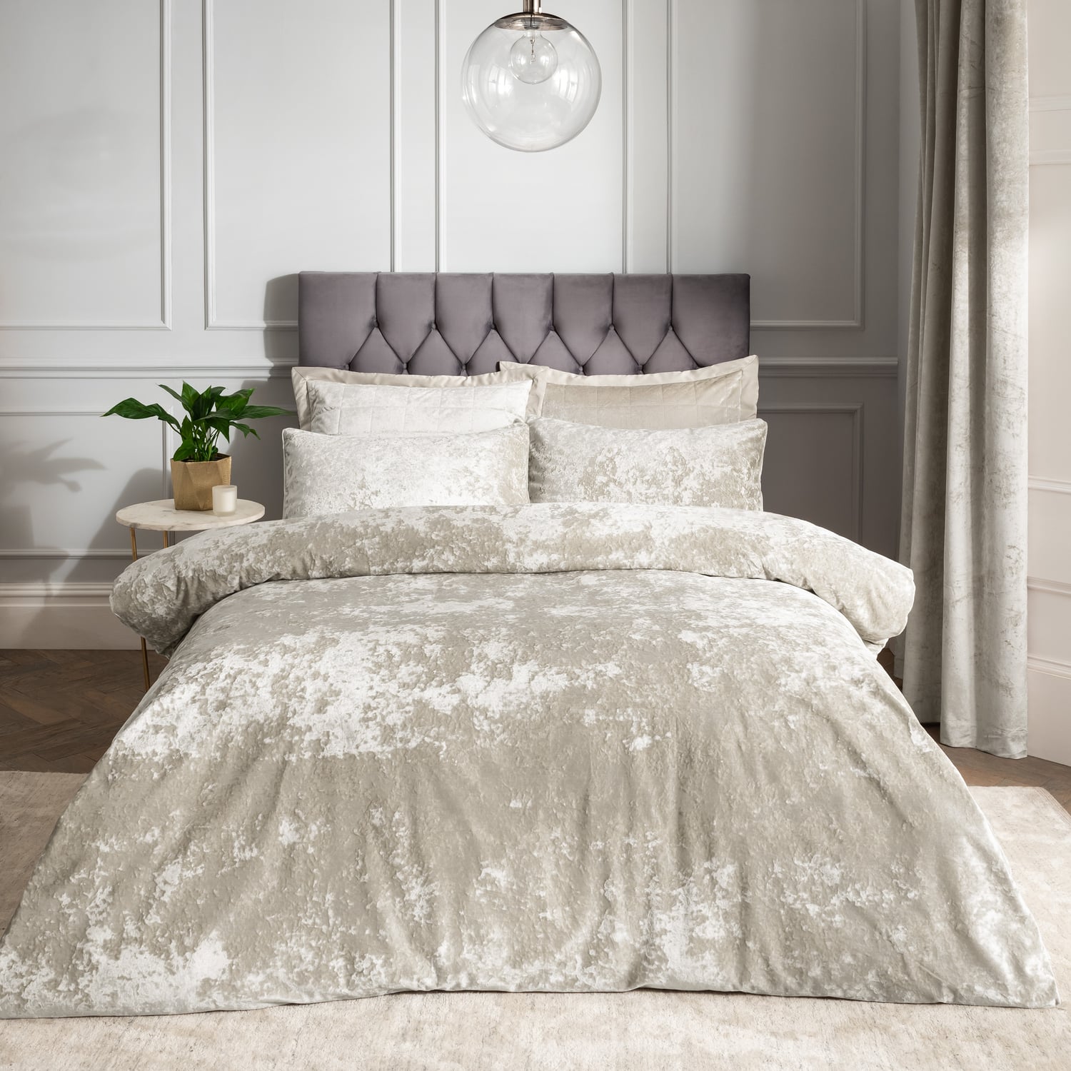 Catherine Lansfield Crushed Velvet Duvet Cover Set - Crushed Velvet Duvet Set Natural