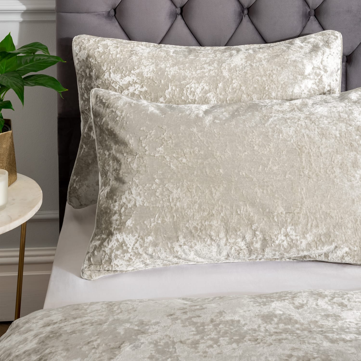 Catherine Lansfield Crushed Velvet Duvet Cover Set - Crushed Velvet Duvet Set Natural