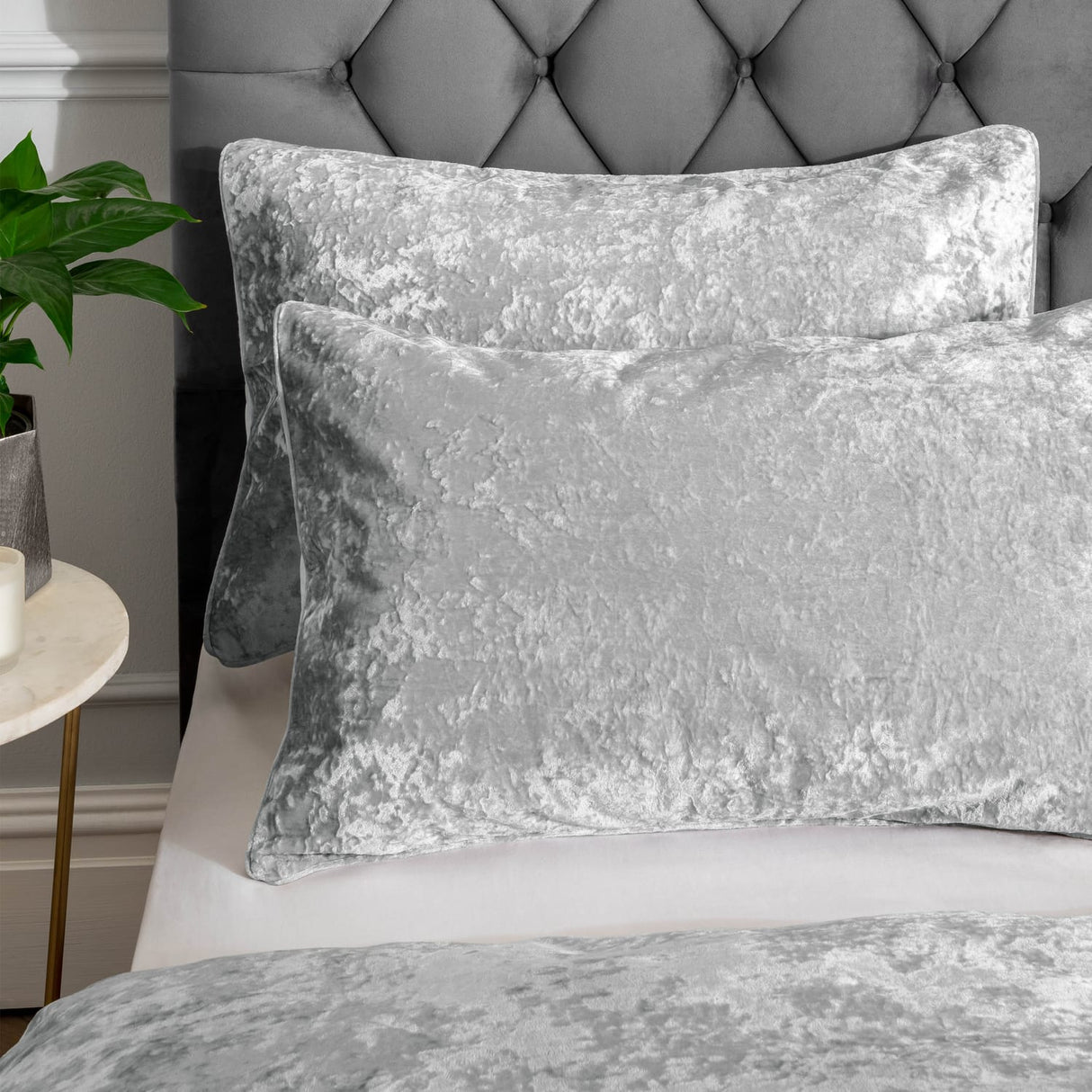 Catherine Lansfield Crushed Velvet Duvet Cover Set - Crushed Velvet Duvet Set Silver