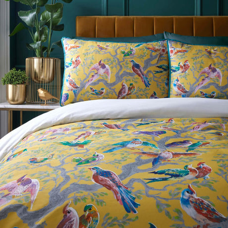Birdity Absurdity Cotton Sateen Yellow Duvet Cover Set