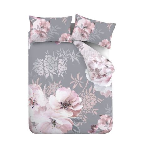 Catherine Lansfield Dramatic Floral Duvet Cover Set - Dramatic Floral Grey Duvet