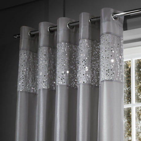 Catherine Lansfield Glitzy Eyelet Curtains - Grey Light Filtering