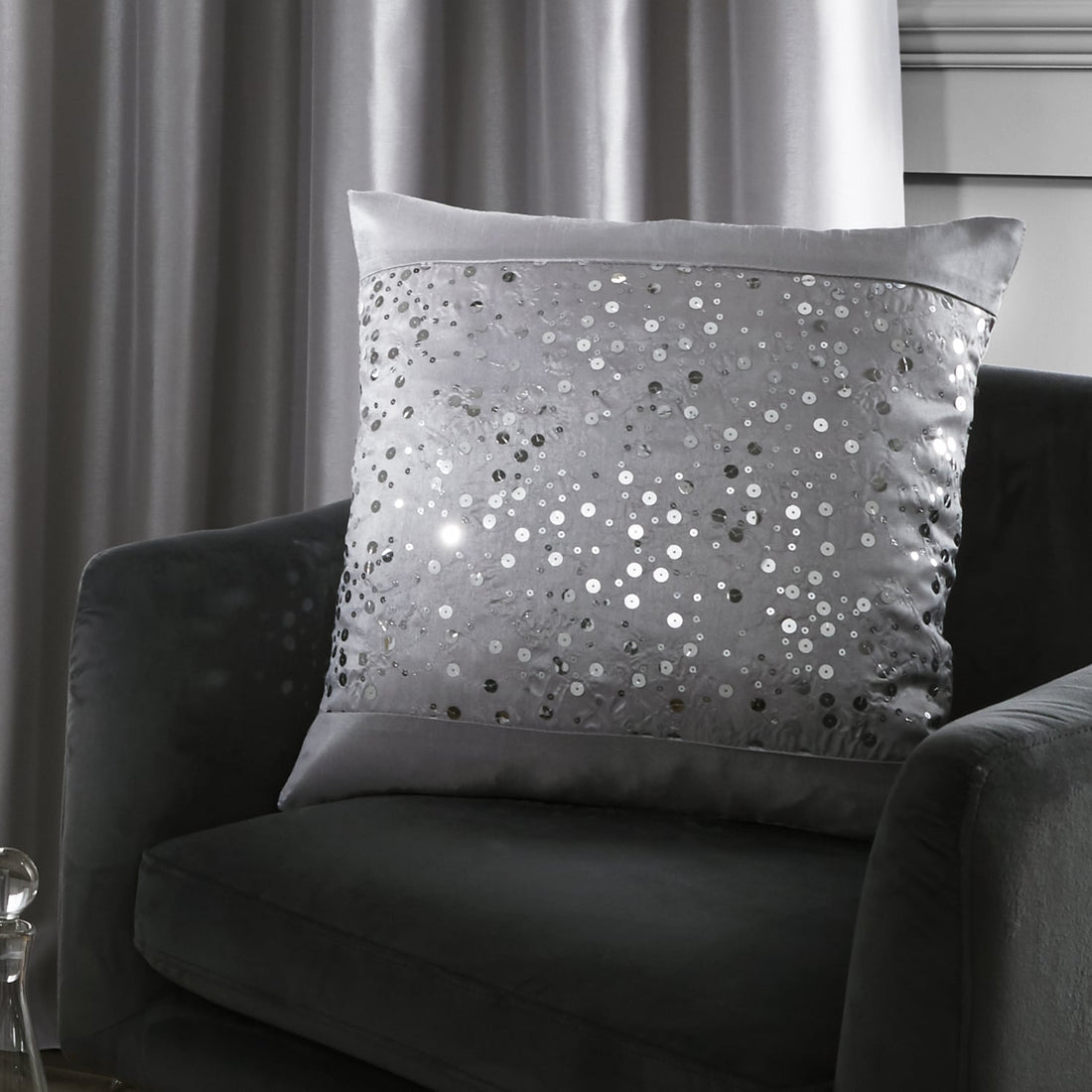 Catherine Lansfield Glitzy Sequin Grey 43x43cm Filled Cushion