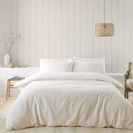 Catherine Lansfield Stripe Brushed Cotton Flannelette Duvet Cover Set - Natural