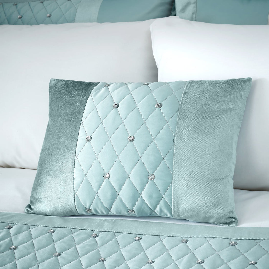 Catherine Lansfield Sequin Cluster Velvet Duck Egg Filled Cushion 30cm x 40cm