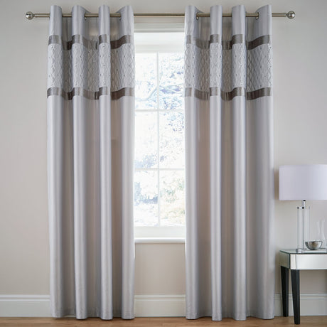 Catherine Lansfield Sequin Cluster Eyelet Curtains - Silver - Sequin Cluster Silver Curtains Image 2