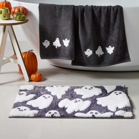 Fusion Spooky Ghosts Halloween Grey Bath Mat 4