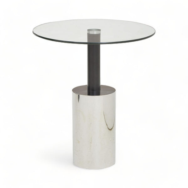 Glass & Stainless Steel Pedestal End Table