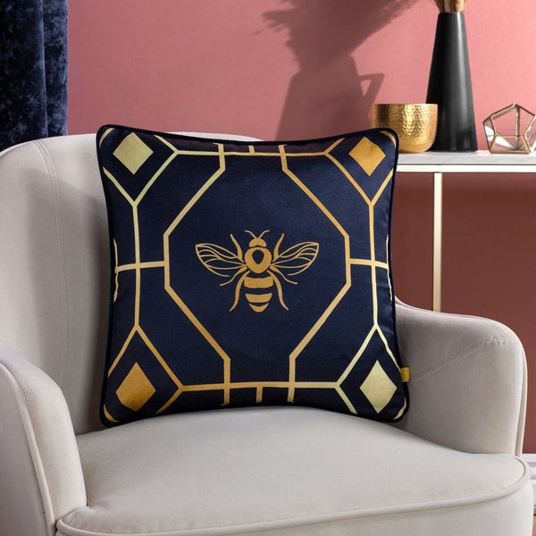 Bee Deco Geometric Cushion Cover Navy