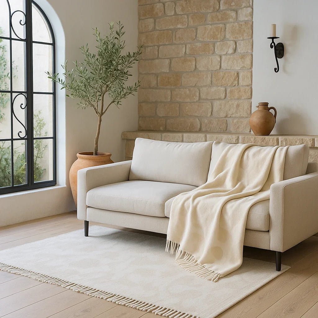 Meta Abstract Woven Tasselled Throw – Natural – 130cm x 180cm