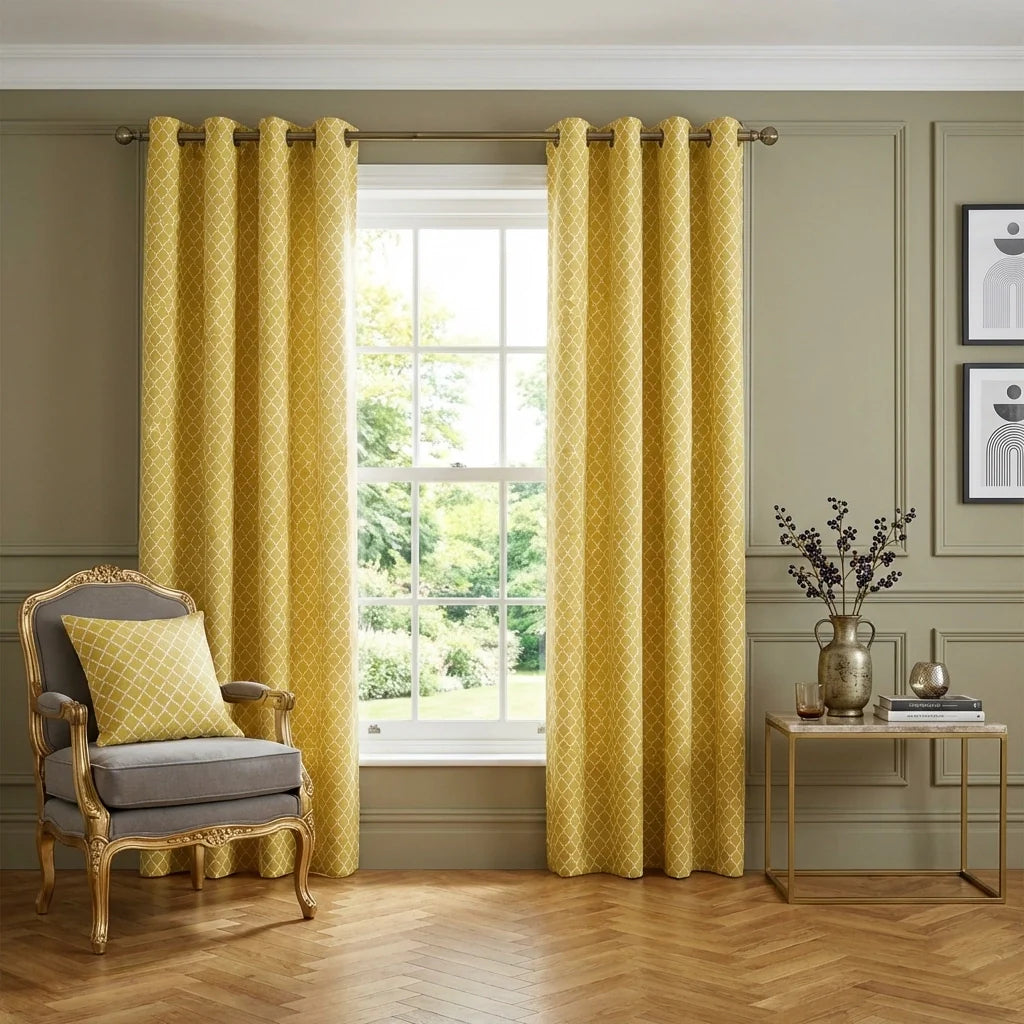 Cotswold Jacquard Ochre Eyelet Curtains