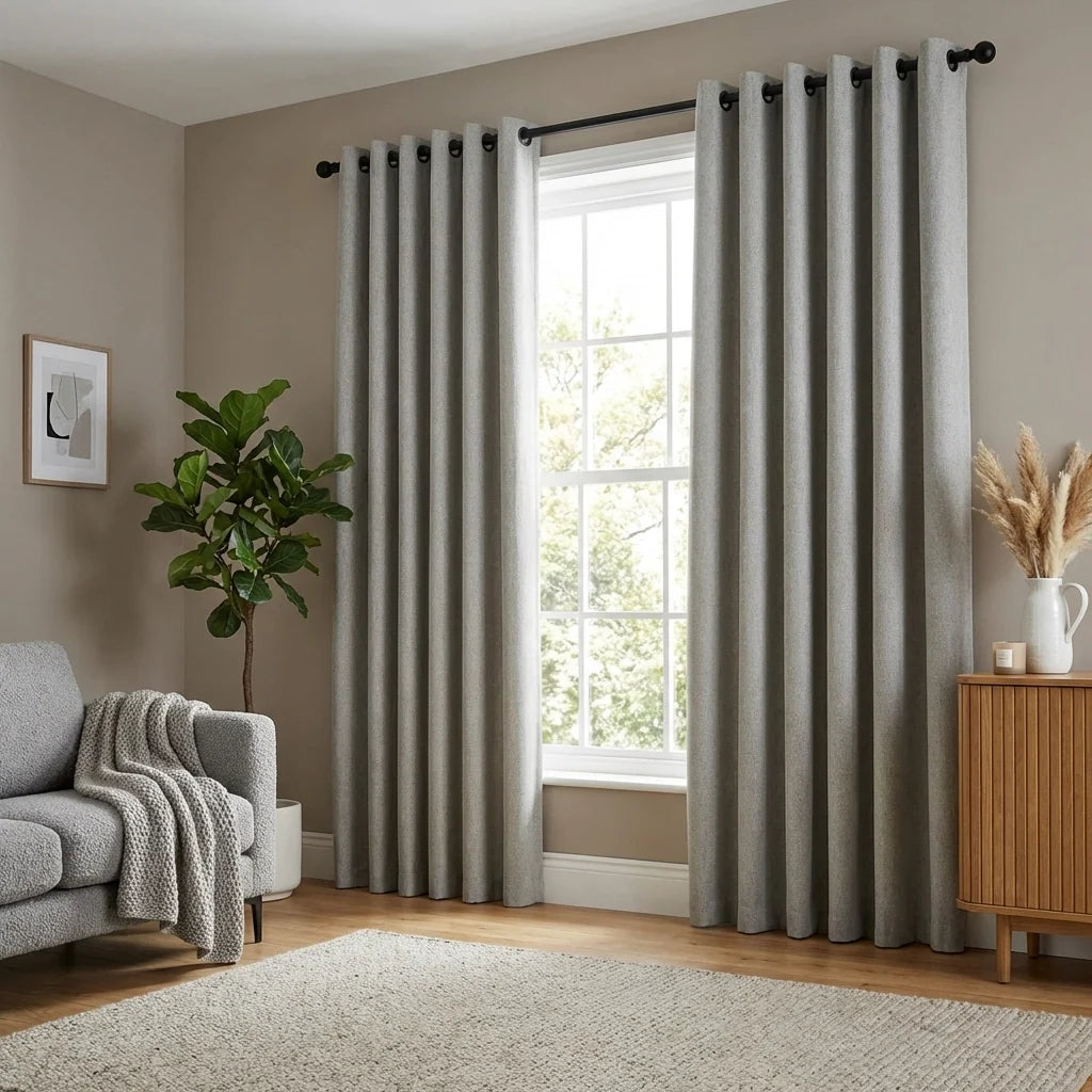 Linen Look Slate Thermal Blackout Eyelet Curtains