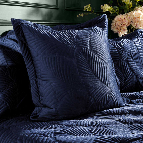 Palmeria Quilted Velvet Cushion Cover Navy