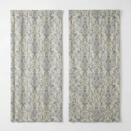 Averie Blue Floral 100% Cotton Pencil Pleat Curtains 4