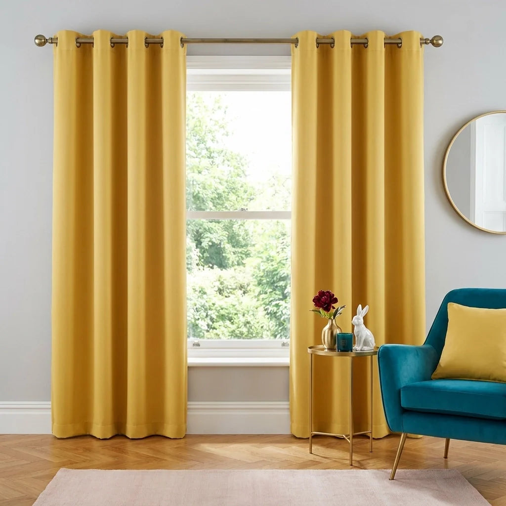 Ochre 100% Blackout Thermal Eyelet Curtains