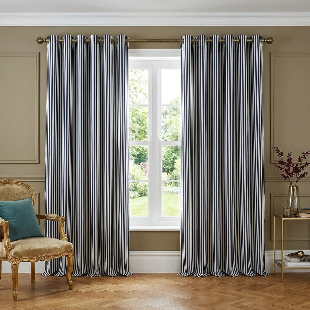 Hebden Lined Navy 100% Cotton Dimout Eyelet Curtains