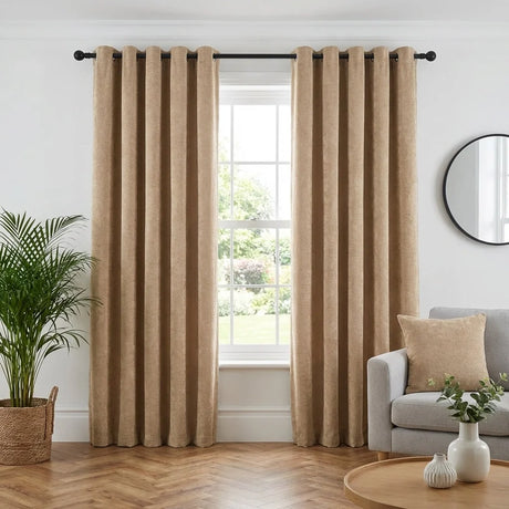 Chenille Blackout Eyelet Ring Top Curtains - Beige