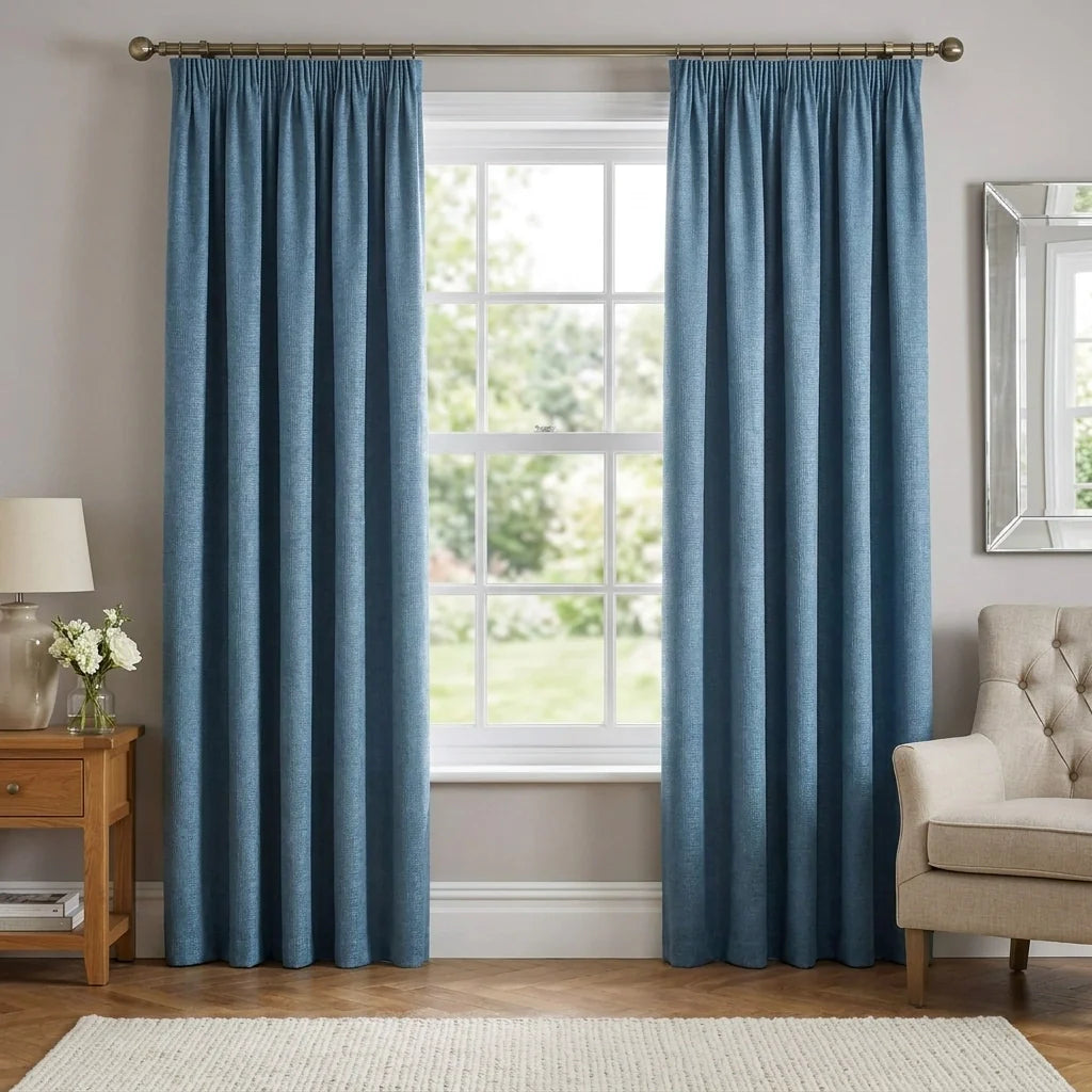 Matrix Dim Out Teal Thermal Pencil Pleat Curtains Textured Embossed