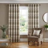 Balmoral Tartan Check Eyelet Curtains Ready Made - Natural