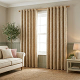 Tivoli Leaf Jacquard Lined Eyelet Curtains - Latte