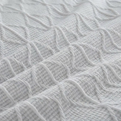 Crinkle Stripe Textured White Recycled Duvet Cover Set 4