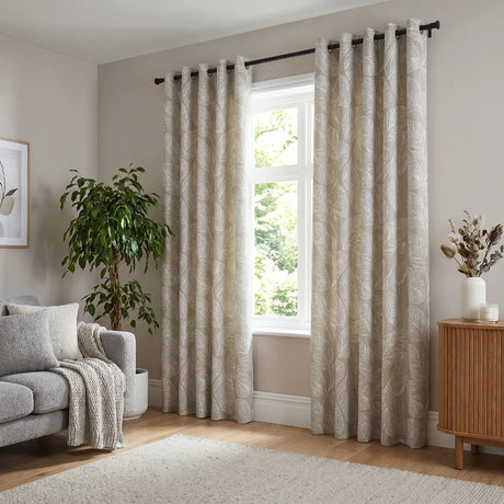 Matteo Leaf Ready Made Cotton Eyelet Curtains 10