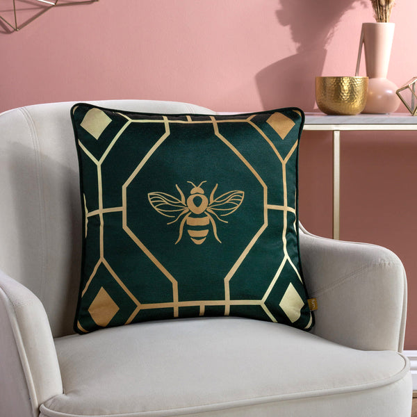 Bee Deco Geometric Cushion Cover Emerald