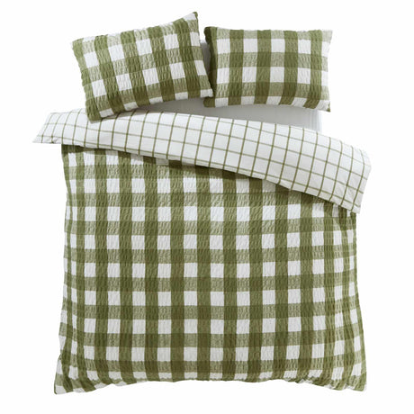 Catherine Lansfield Brushed Seersucker Gingham Cosy Duvet Cover Set 7