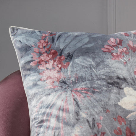 Anthea Floral Velour Cushion Cover & Filled Cushion 22" x 22" (55cm x 55cm) by Hyperion Interiors