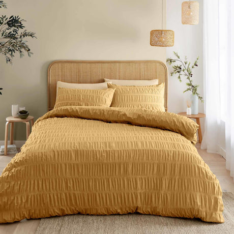 Catherine Lansfield Seersucker Duvet Cover Set - Caramel