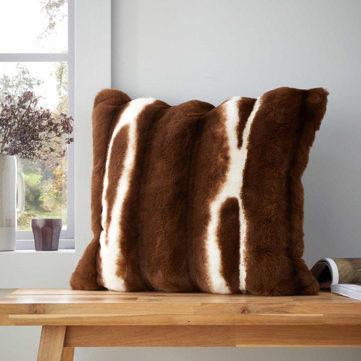 Catherine Lansfield Flint Faux Fur Chocolate Filled Cushion