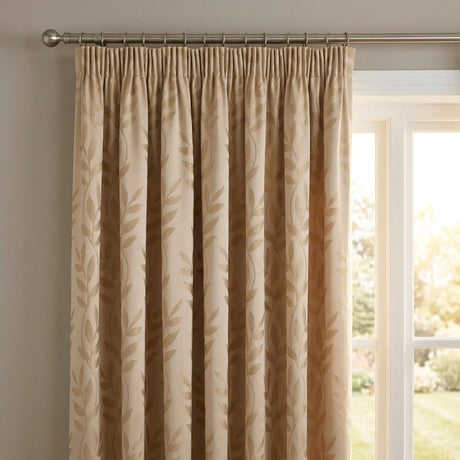 Tivoli Leaf Jacquard Lined Tape Top Pencil Pleat Curtains - Latte image 2