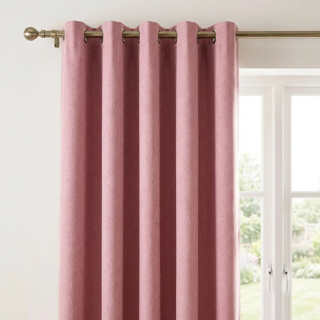 Sorbonne Cotton Lined Ready Made Eyelet Curtains - Blush image 2