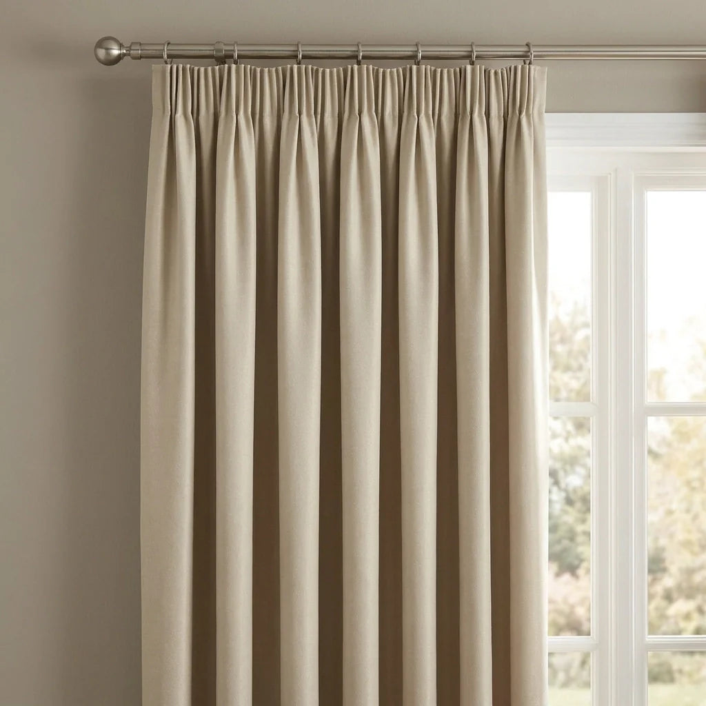 Chenille Blackout Tape Top Pencil Pleat Curtains - Cream image 2