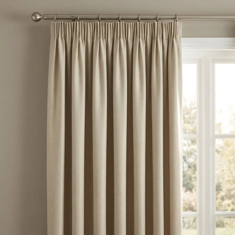 Chenille Blackout Tape Top Pencil Pleat Curtains - Cream image 2