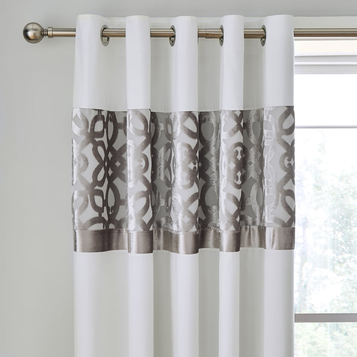 Catherine Lansfield Lattice Cut Velvet Eyelet Curtains - Natural Dimout