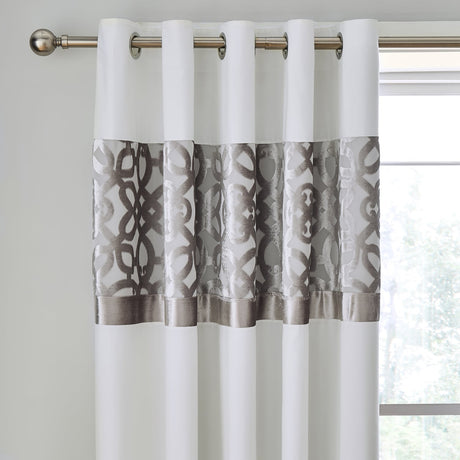 Catherine Lansfield Lattice Cut Velvet Eyelet Curtains - Natural Dimout