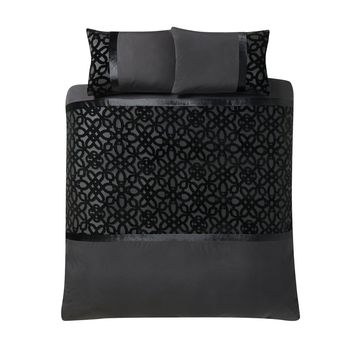 Catherine Lansfield Lattice Cut Velvet Duvet Cover Set - Lattice Cut Duvet Set Black