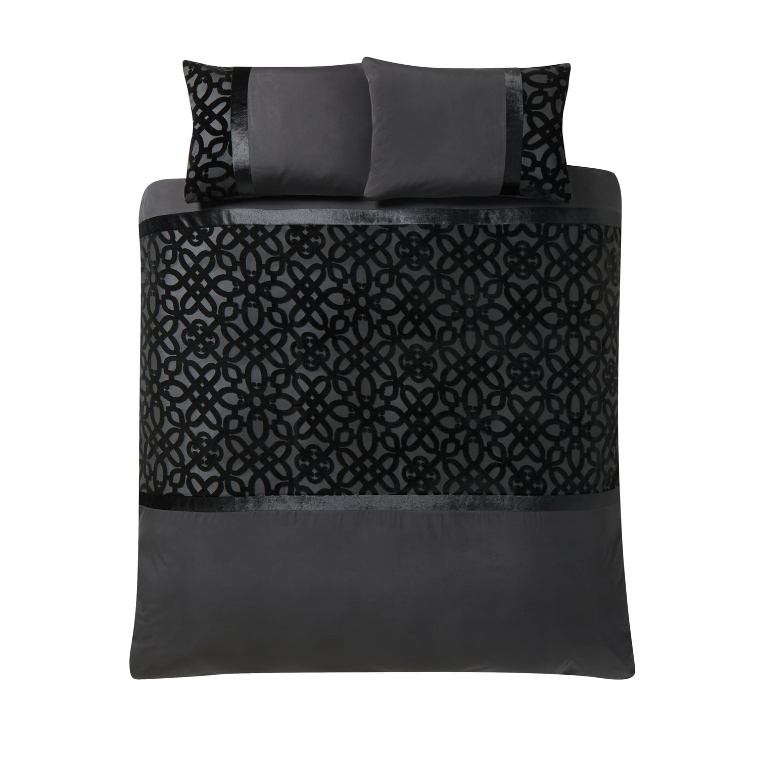 Catherine Lansfield Lattice Cut Velvet Duvet Cover Set - Lattice Cut Duvet Set Black