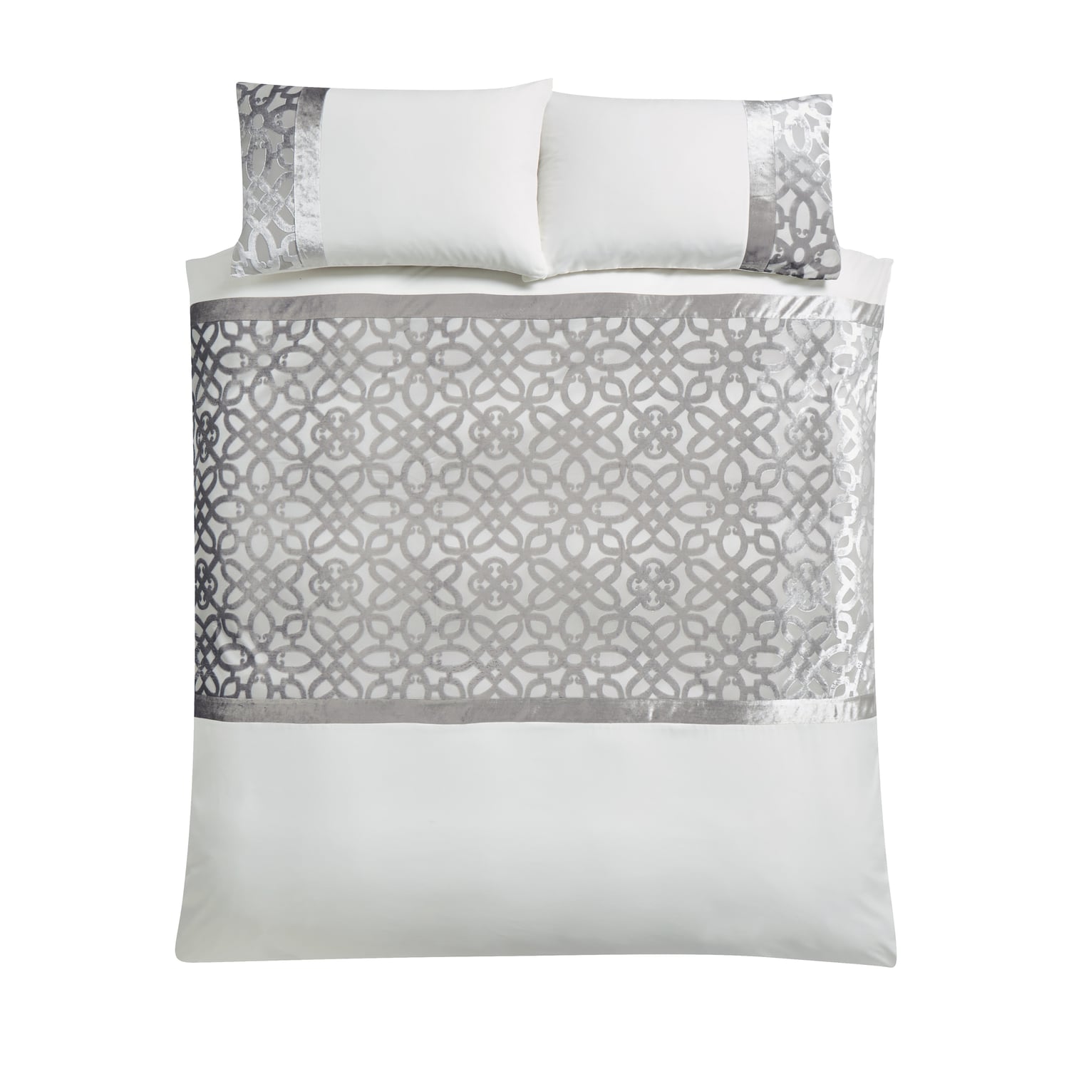 Catherine Lansfield Lattice Cut Velvet Duvet Cover Set - Lattice Cut Duvet Set Natural