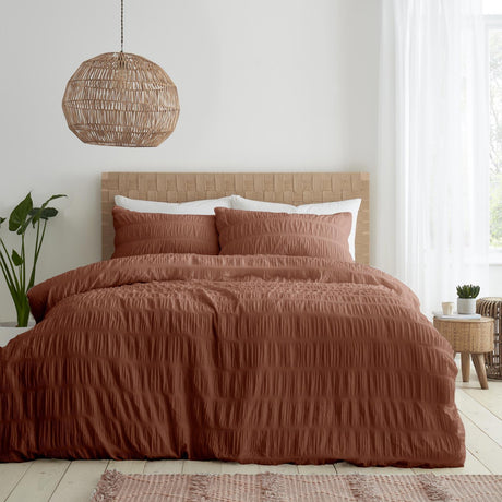 Catherine Lansfield Seersucker Duvet Cover Set - Terracotta