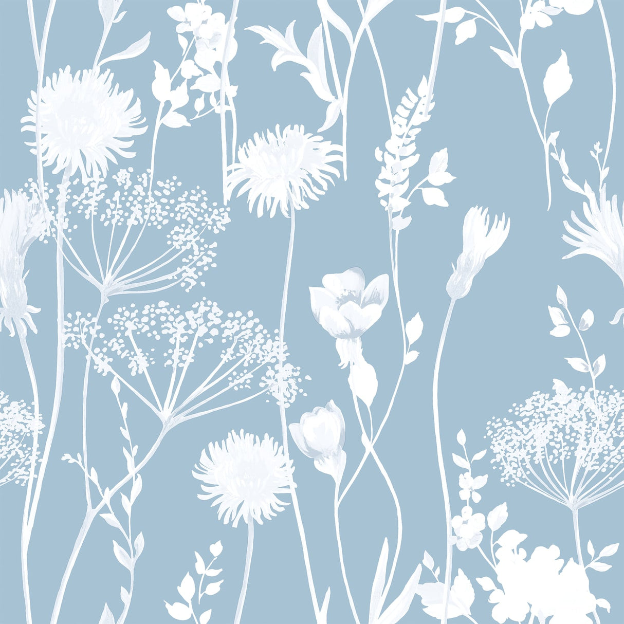 Catherine Lansfield Meadowsweet Floral Wallpaper Blue - Meadowsweet Floral Blue Wallpaper