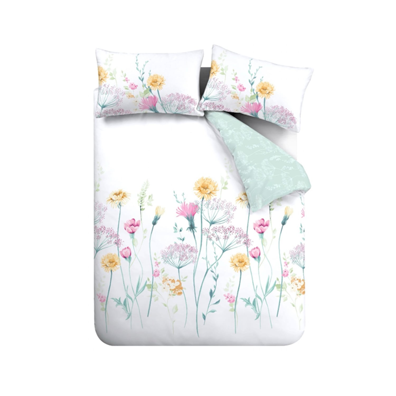 Catherine Lansfield Meadowsweet Floral Grey & Pink Duvet Cover Bedding Set - Meadowsweet Floral Bright Duvet Set