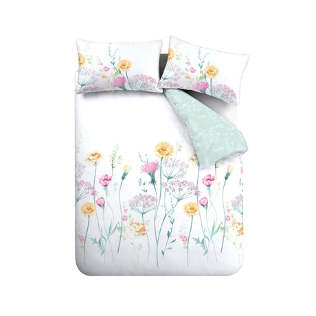 Catherine Lansfield Meadowsweet Floral Grey & Pink Duvet Cover Bedding Set - Meadowsweet Floral Bright Duvet Set