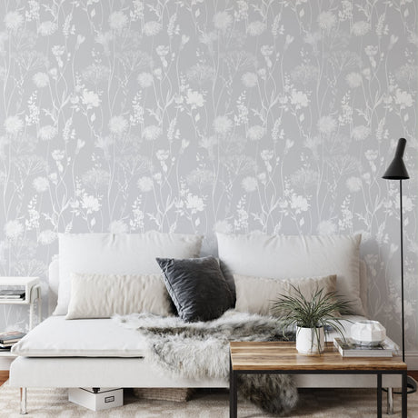 Catherine Lansfield Meadowsweet Floral Wallpaper Blue - Meadowsweet Floral Grey